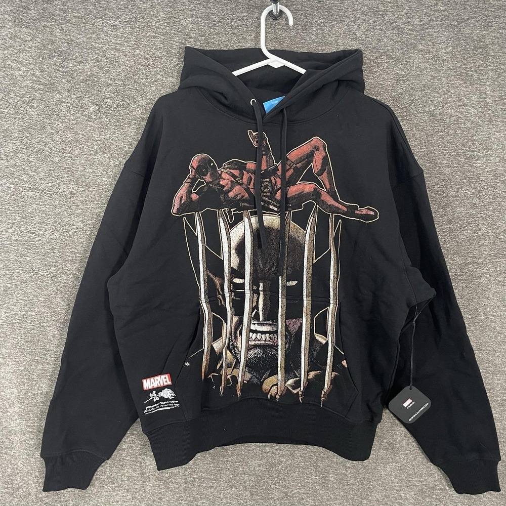 Civil Regime Hoodie Mens Medium Black Marvel Deadpool Wolverine Graphic Pullover